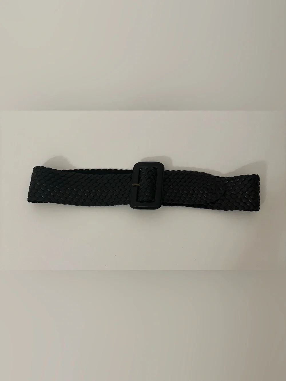 Ralph Lauren Black Braided Stretch Belt with Shiny Buckle